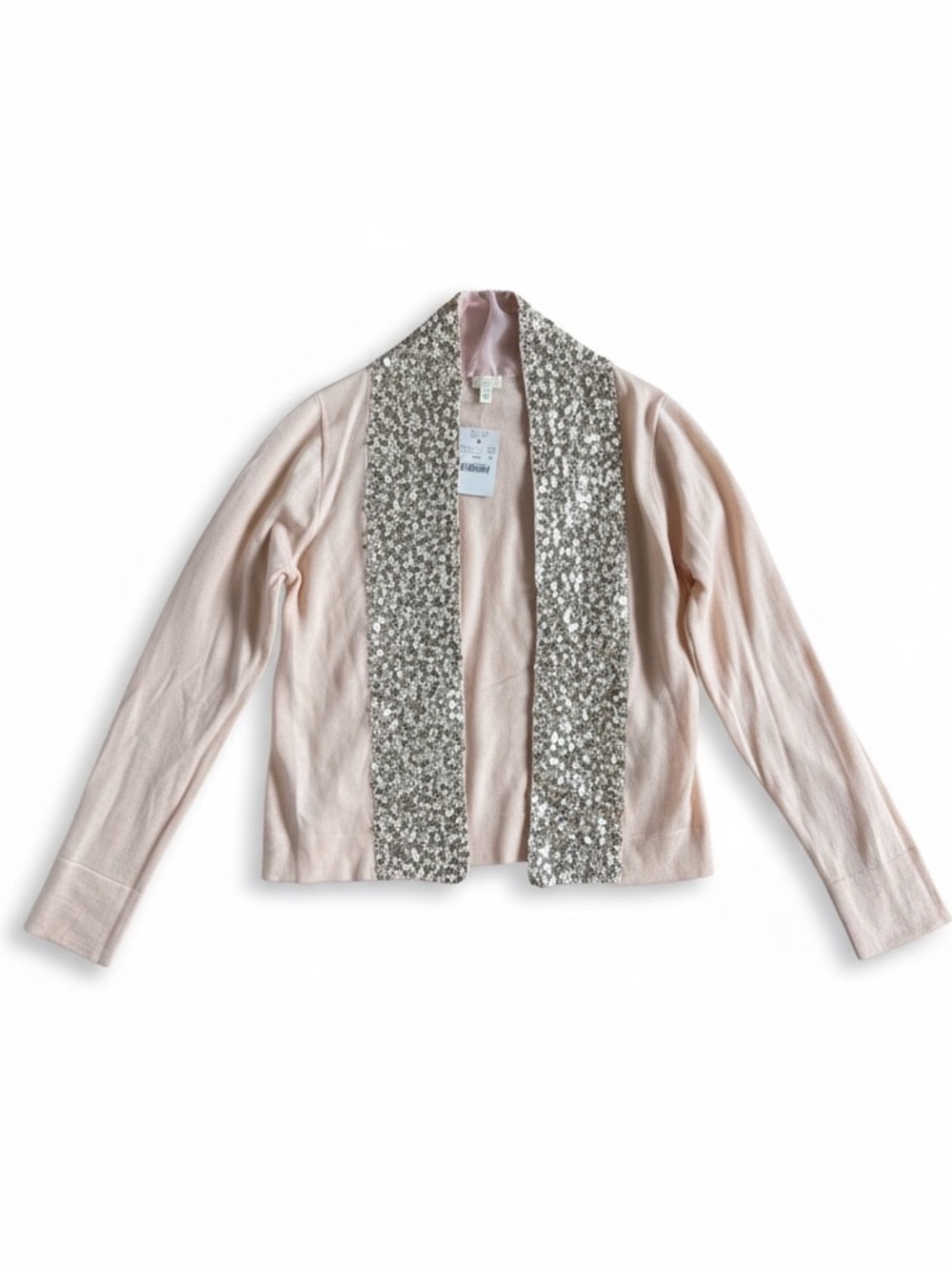 J. Crew Sequin Trim Merino Wool Cardigan Blush Pink Open Front XS
